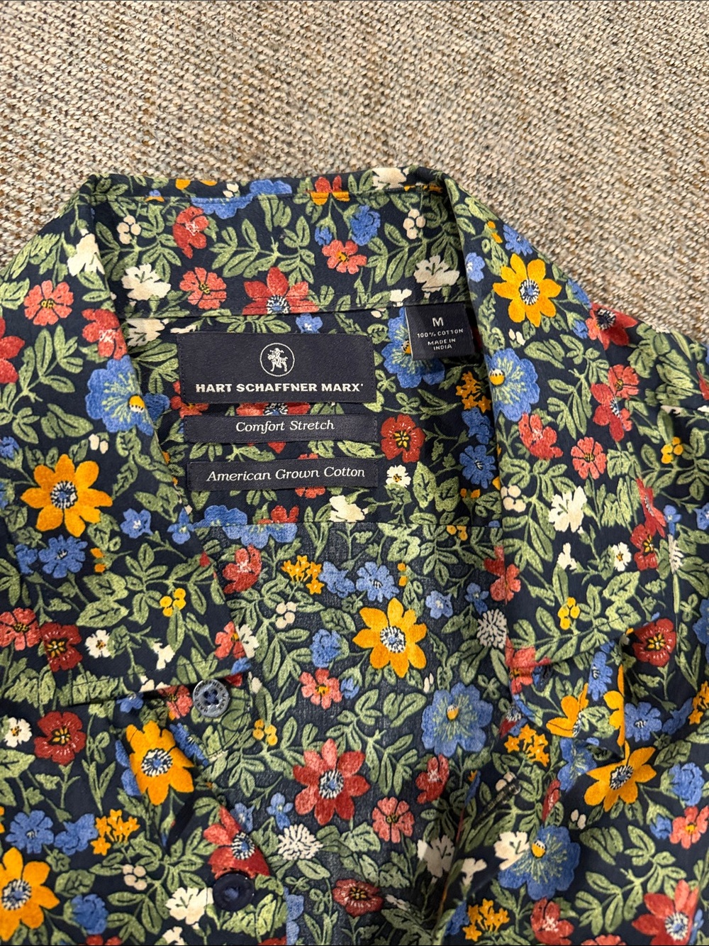 Hart Schaffner Marx Black Floral Button-Down Shirt with Multicolor Blooms